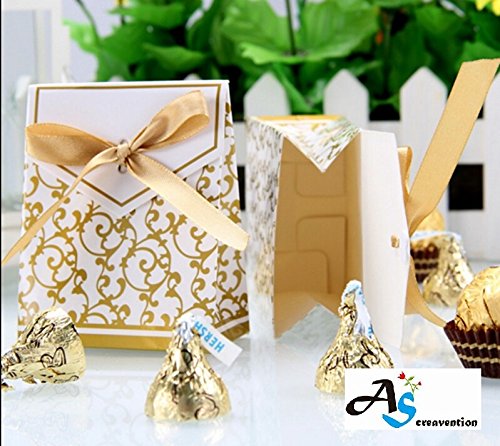 A&S CreaventionÂ® Bridal Wedding Party Favor Gift Ribbons Candy Boxes Bags (50, Gold)