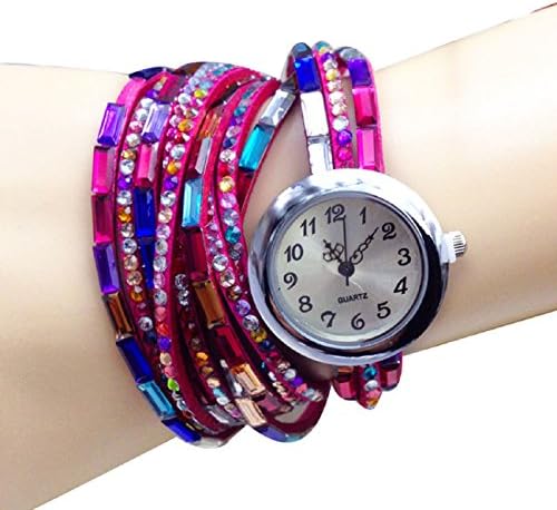 Tonsee Faux diamond Bracelet Pendant Wrist Watch (Hot Pink)