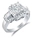Cheap Size 11.5 – Solid 14k White Gold Emerald Cut Solitaire with Baguette and Round Side Stones Highest Quality CZ Cubic Zirconia Engagement Ring 2.75ct. On Sale