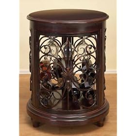 Round Wood Metal Wine Cabinet Bar Rack W  Glass Holder by Wild Orchid