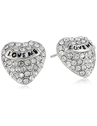 Betsey Johnson "Crystal Rhodium" Love Me Crystal Heart Stud Earrings