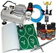 DELUXE PROFESSIONAL TEMPORARY TATTOO AIRBRUSHING SYSTEM with Compressor and Airbrush Holder