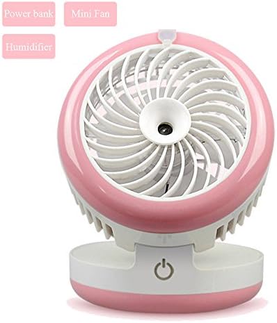 3 in 1 Desk Portable Air Conditioner Hand Held USB mini Fan Essential Oil Diffuser Humidifier for Baby Home with 2000 mah Power Bank (Pink)