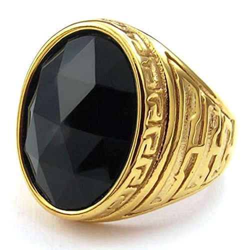 KONOV Mens Crystal Stainless Steel Ring, Classic Oval, Black Gold, Size 10