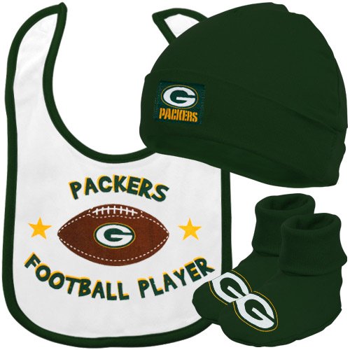NFL Infant/Toddler Boys' Green Bay Packers Cap, Bootie, Bib Set (Team Color, 6M)