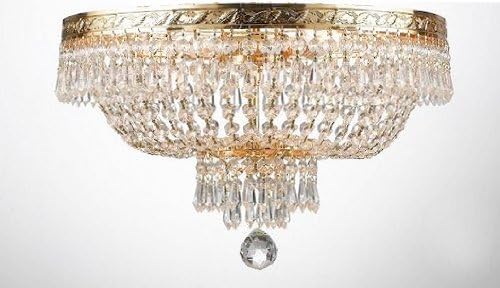 Swarovski Crystal Trimmed Chandelier! French Empire Crystal Semi Flush Chandelier H14" X W17"