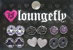 Sugar Skulls, Rose, Heart Rockabilly Purple Earrings Pack