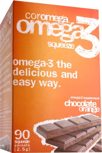 Coromega Omega-3 Supplement, Orange Flavor with a Hint of Chocolate, 90 packets (2.5 g)