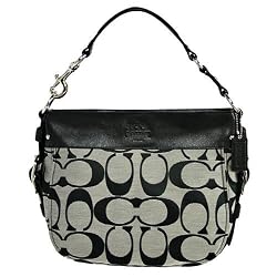 COACH SIGNATURE MEDIUM ZOE SHOULDER HANDBAG BLACK & WHITE 12657