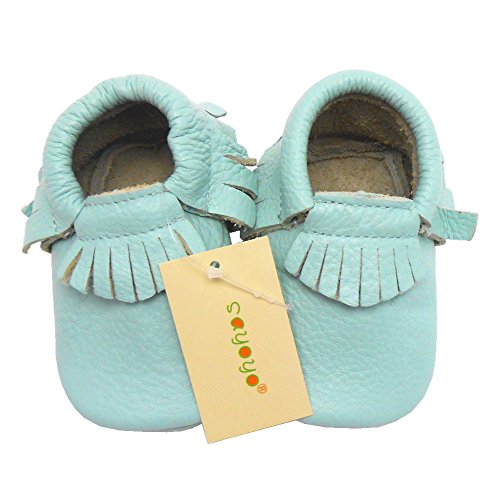 Sayoyo Baby Blue Tassels Soft Sole Leather Infant Toddler Prewalker Shoes (0-6 months, Blue)