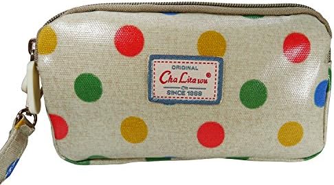 BDJ Multi-function Printed Oil-Coat Fabric Bag Wristlet Purse Wallet Pouch, Polka Dot