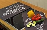 2 Stück Ceranfeld Induktion Abdeckplatte Glas Schneidebrett Herdabdeckung schwarz / weiss Design
