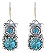 Earrings - E398 - Round Crown Crystal - Sterling Silver French Wires ~ Aqua (Blue)