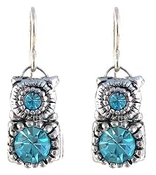 Earrings - E398 - Round Crown Crystal - Sterling Silver French Wires ~ Aqua (Blue)