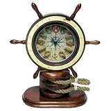 Infinity Instruments Catalina Ships Wheel w/Rope Knot Accents Table Clock
