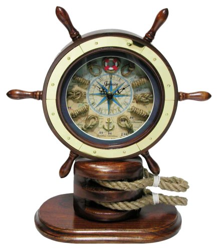 Infinity Instruments Catalina Ships Wheel w/Rope Knot Accents Table Clock