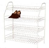 H & L Russel Ltd 4 Tier White Wire Shoe Rack, Holds Up To 16 Pairs of Shoes, Large
