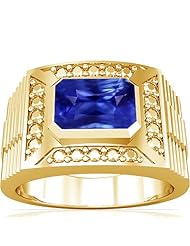 14K Yellow Gold Emerald Cut Blue Sapphire Solitaire Ring