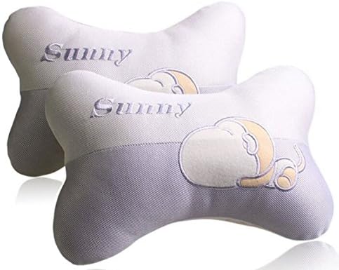 1Pair Lovely Cartoon Monkey Bone Shape Auto Car Headrest Shoulder Neck Pillow Seat Cushion White and Grey
