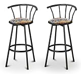 2 African - Serengeti Specialty / Custom Black Barstools with Backrest Set