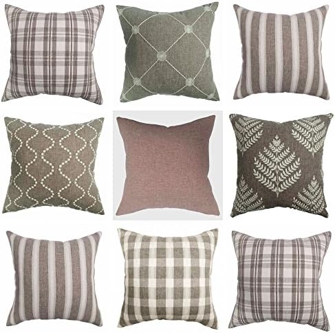 GREY LINEN CUSHION COLLECTION: 2-Pc Sets, Handmade, Designer, Linen Decorative Throw Pillow Cases/Cushion Covers (Grey and Ivory Checks)