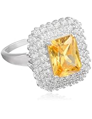 Platinum-Plated Sterling Silver and Yellow and White Simulated Diamond Statement Ring, Size 7