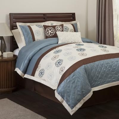 Triangle Home Fashions 18207 Lush Decor 6-Piece Covi Comforter Set, Full-Size, Blue/Brown