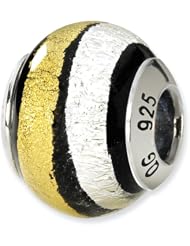 Sterling Silver Gold & Black Italian Murano Bead