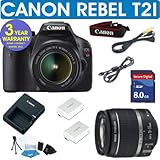 CANON REBEL T2I DIGITAL CAMERA BODY + CANON 18-55 IS LENS + 8GB MEMORY CARD + HOLSTER CASE + EXTRA BATTERY + 6 PIECE STARTER KIT + 3 YEAR CELLTIME WARRANTY