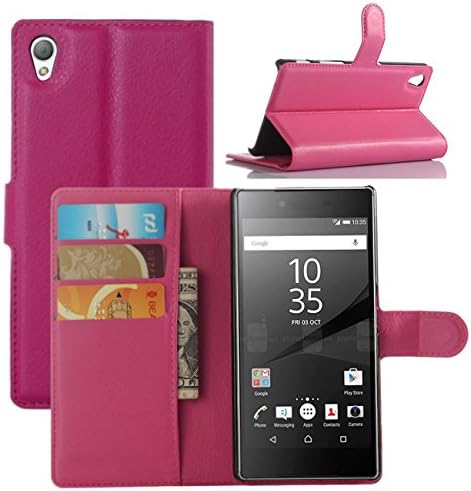 Sony xperia Z5 Case - Flip Pu Leather Wallet Case Holder Cover with Stand / Card Slots for Sony xperia Z5 (Wallet-Rose)