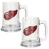 NHL Detroit Red Wings Two Piece 15-Ounce Glass Tankard Set- Primary Logo