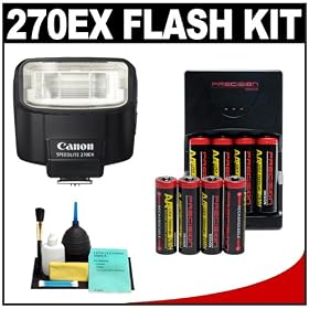 Canon Speedlite 270EX Flash + (8) AA Batteries & Charger + Cleaning Kit for Canon Rebel XT, XTi, XS, XSi, T1i, EOS 30D, 40D, 50D, 5D MARK II Digital SLR Cameras