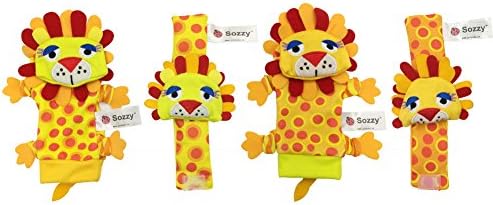 Olsine Baby Socks Toys Wrist Rattles and Foot Finders Set Developmental Soft Toys 4 Pcs New Style(Lion)