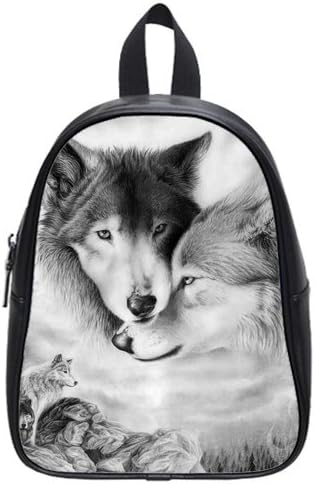Custom Fashion Childrens Backpacks A Couple of Wolf Student Shoulder Bag Kid's School Bag (Medium)