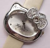 Cute Hello Kitty Bowknot Wrist Watch with Faux Leather Band – White
