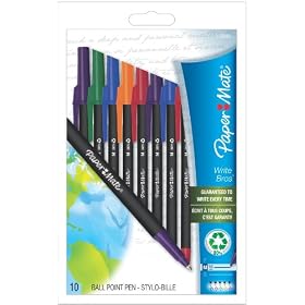 Paper Mate Write Bros. Recycled Stick Medium Point Ballpoint Pens, 10 Colored Ink Pens (1750865)