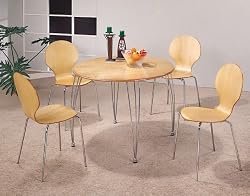 5pc Muller Retro Style Maple Finish WoodRound Dining Table & 4 Chairs