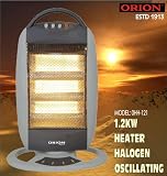 from ORION Orion 1200W Halogen Heater Wide Angle Oscillating 3 Heat Settings, Tip Over Safety and Overheat Protection, with Integral and Recess Carry Handles Model OHH-121