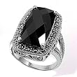 Sterling Silver Marcasite Rings with Faceted Black Onyx - Sizes: 6-10