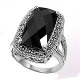 Sterling Silver Marcasite Rings with Faceted Black Onyx - Sizes: 6-10