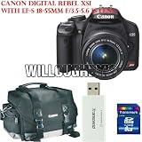 Canon EOS Rebel XSi (a.k.a. 450D) SLR Digital Camera Kit (Black) EF-S 18-55mm f/3.5-5.6 IS Lens (Black) + Transcend TS4GSDHC6-S5W 4GB SDHC6 Memory Card + Canon 200DG Digital Camera Gadget Bag (Black)