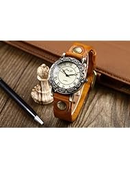 Youyoupifa Ladies Vintage Style Roman Numerals Brown Leather Strap Quartz Watch