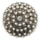 "Domgewölbe" Vintage-Brosche mit Perlen und Strass (Antikes Silber)