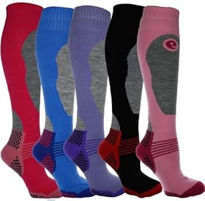 4 Pairs - HIGH PERFORMANCE ladies ski socks - long hose thermal socks - Size UK 4-7 (EUR 35-41)