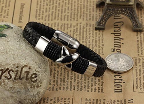 Trekking tribe Stainless Steel Leather Mens Bracelet exquisite jewelry 22cm length with Magnetic buckle