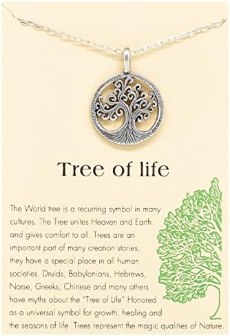 Celtic Tree of Life Round Pendant Necklace Silver Tone with Inspirational Quote Card 120, 16"-18"