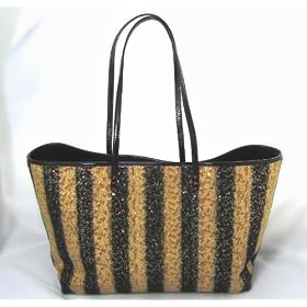 Fendi Handbags (Black Gold) Striped Sequined Tote Bag 8BH126