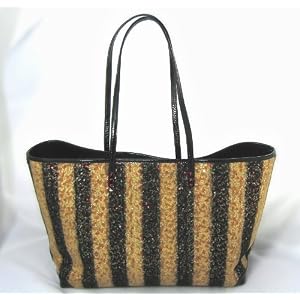 Fendi Handbags (Black Gold) Striped Sequined Tote Bag 8BH126 REDUCED!