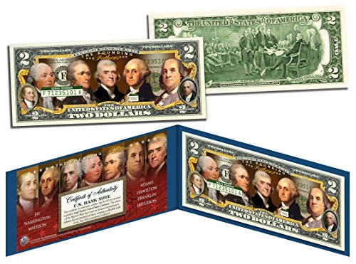 FOUNDING FATHERS OF THE UNITED STATES Colorized Obverse $2 Bill US Legal Tender