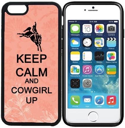 iPhone 6 (4.7 inch display) Designer Black Case - Keep Calm And Cowgirl Up - Coral - Fits Apple iPhone 6
